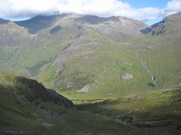 20110825-094355.JPG - Part way up.  Looking back across to Ben Nevis (in the cloud) and Can Mor Daeg.
